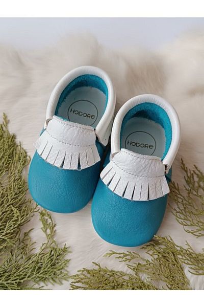 Hodore Rocco Blue-White Genuine Leather Baby Booties Moccasin