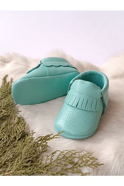 Hodore Rocco Water Green Genuine Leather Baby Booties Moccasin