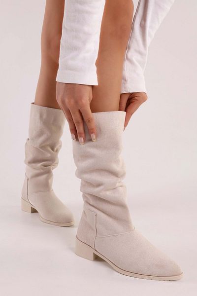 Shoeberry Dámské béžové semišové boty s plochým klínem Béžové semišové