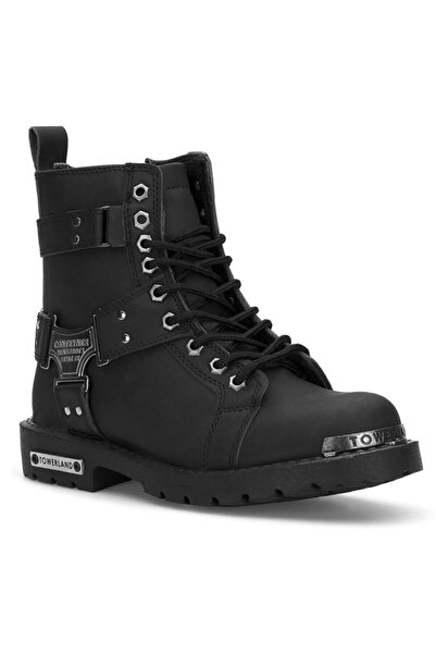 CONTEYNER Black Men's Biker Boots - Winter, Cold Proof, Zippered, Rubber Sole Cmk536