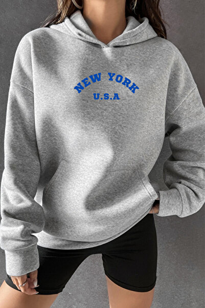 NAKRUF Siva New York Štampano Oversize kroj Sa kapuljačom majica