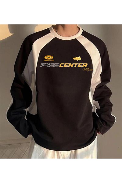 Gofeel Day Light F422 Center Printed Line Detail Unisex Oversize Crew Neck Black Sweatshirt