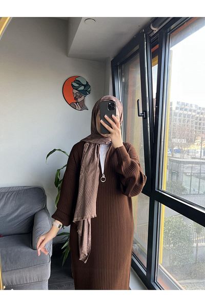 MAXXANA Oversize Loose Cut Zipper Collar Ribbed Knitwear Hijab Dress Size 38-44