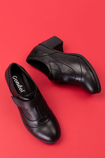 Gondol Pantofi cu toc confortabil de damă din piele naturală anl.7092 negru