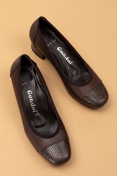 Gondol Women's Genuine Leather Comfortable Daily Heeled Shoes Şhn.875 Brown