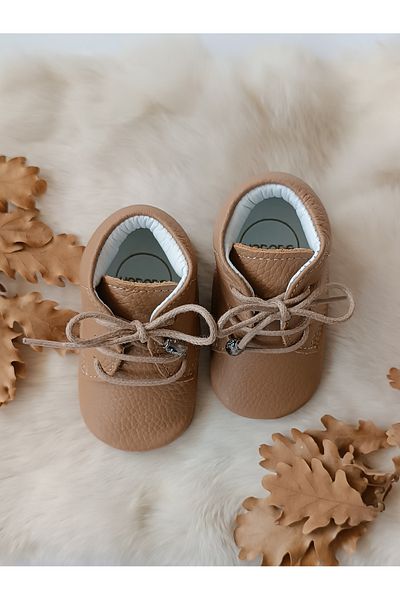 Hodore Milky Brown Genuine Leather Baby Booties