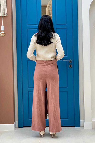 Bym Fashion 22214 Πλεκτό Παντελόνι Σκούρο Πούδρα