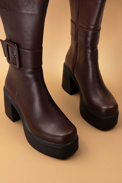 Gondol Women's Genuine Leather Platform Boots Anl.2444 Brown