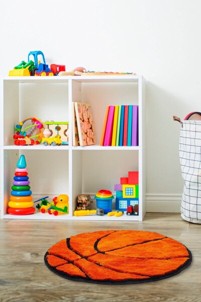 miqna studio Basketbol Topu Halı, El Yapımı, Yıkanabilir, Kaymaz Taban, Dekor...
