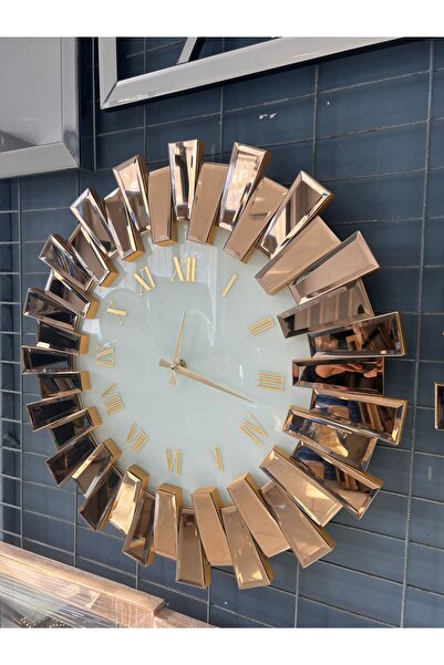Genel Markalar Ahşap Art Mirror Elite piyano Aynalı Saat 50Cm Beyaz Bronz Yuv...