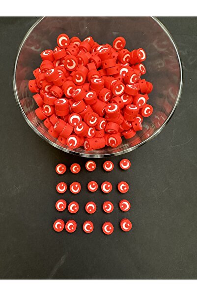 LİVZA BİJUTERİ Livza Bijuteri 20 adet polimer boncuk Türk bayrağı,albayrak,ay...