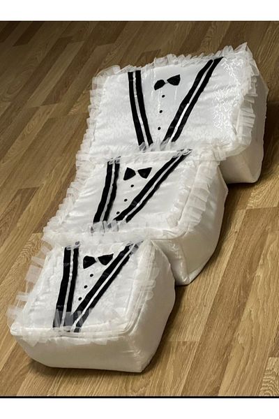 CONSTRAİN 3-Piece Groom Bow Tie Figured Dowry Bag Satin Bundle Engagement Bride Groom Storage Bag Set