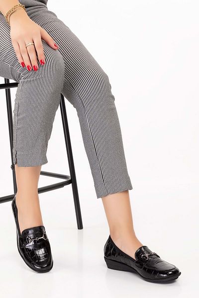 Gondol Balerini din piele naturală pentru femei cu talpă anatomică elastică ell.7085 Black Croco