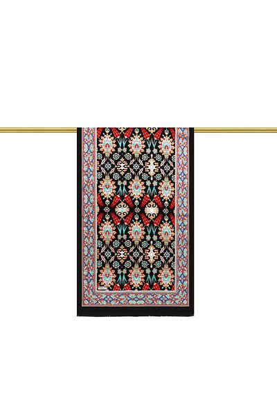 Bursa İpek Black Tile Tulip Pattern Narrow Silk Scarf