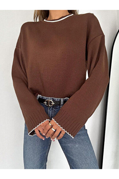 NATUFIAN STORE Дамски пуловер от трикотаж с испански ръкави с бродирани големи размери, дамски пуловер