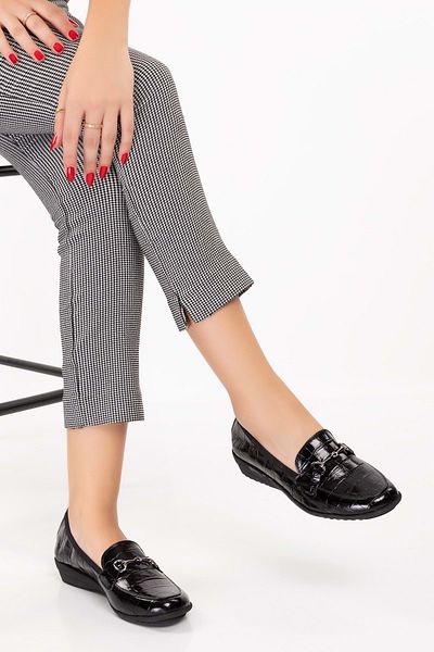 Gondol Balerini din piele naturală pentru femei cu talpă anatomică elastică ell.7085 Black Croco