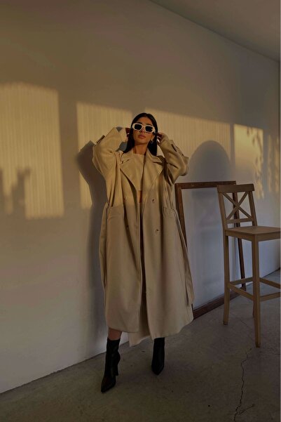 Eka Palton de damă bej cu ștampilă lungă 0999-1001