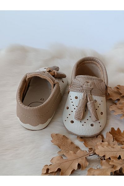 Hodore Axel Cream-Brown Genuine Leather Baby Moccasin