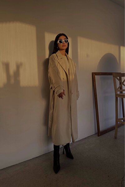 Eka Palton de damă bej cu ștampilă lungă 0999-1001