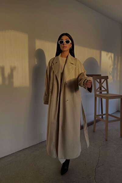 Eka Palton de damă bej cu ștampilă lungă 0999-1001
