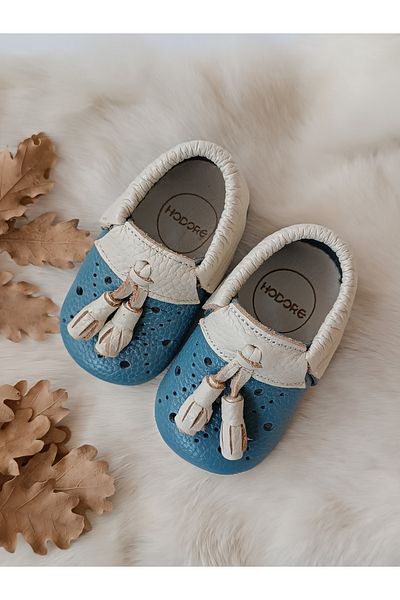 Hodore Axel Blue-Cream Genuine Leather Baby Moccasin