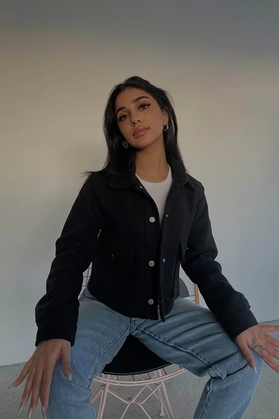 Eka Γυναικείο κοντό κασμίρ παλτό μαύρο Snap-On 1009-0797