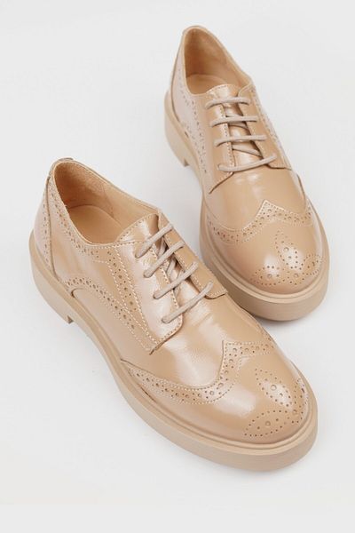 TUNAELLİ PANTOFI OXFORD DE FEMEI BEJ PIELE VERITĂ PIELE NATURALĂ