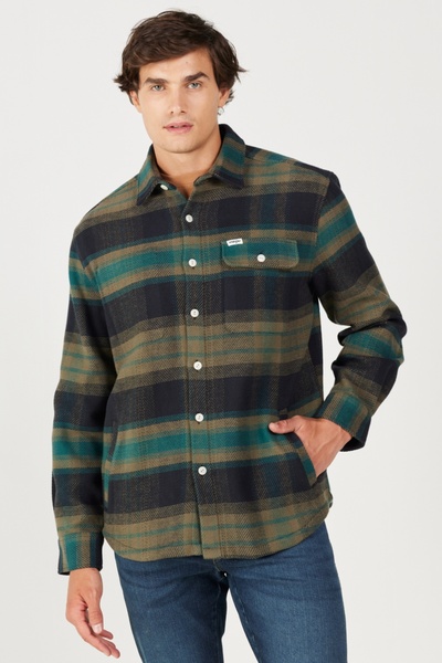 WRANGLER Loose Fit Relaxed Fit 100% Cotton Green Plaid Long Sleeve Shirt