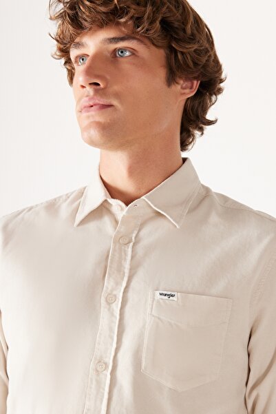 WRANGLER Regular Fit Normal Kesim %100 Pamuk Kadife Kırık Beyaz Uzun Kollu Gömlek