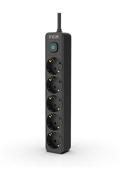 Inca Ipw-44sy 5 Port Current Protected LED Button Socket 1.5m - Black