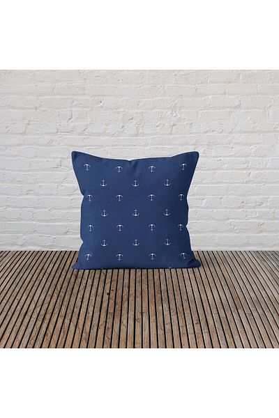 The Lucid Lab Husă de pernă cu tematică marină cu două fețe Anchor Blue/White