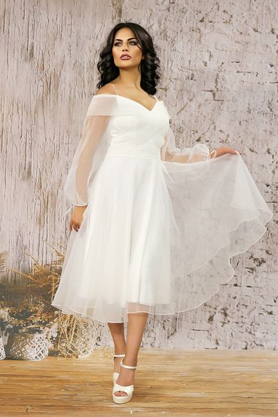 FaBe Fashion Γυναικείο Λευκό Μίντι Μήκος Μπαλόνι Φόρεμα