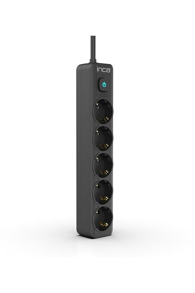 Inca Ipw-44sy 5 Port Current Protected LED Button Socket 1.5m - Black
