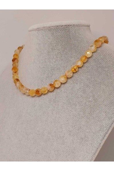 Yasamtohumu Sitrin Taşı Faset Kesim Kolye 8mm (Sabit Klipsli) (42550)