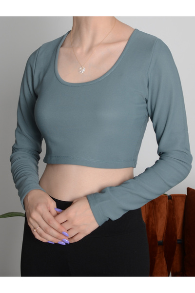 Bisiklet Yaka Crop Sweatshirt