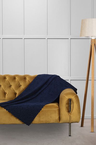 VELERDE HOME Husa de scaun anti-alunecare din chenille jacquard Salı Standard Lățime 175 cm X Lungime 215 cm Albastru închis