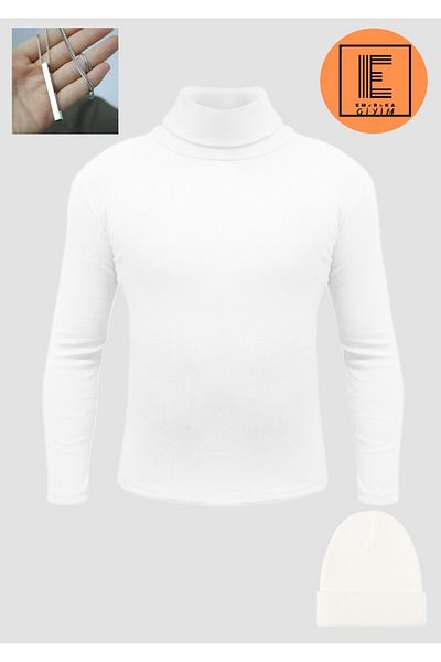 next giyim Men's Black Turtleneck Sweater Beret And Necklace Emka