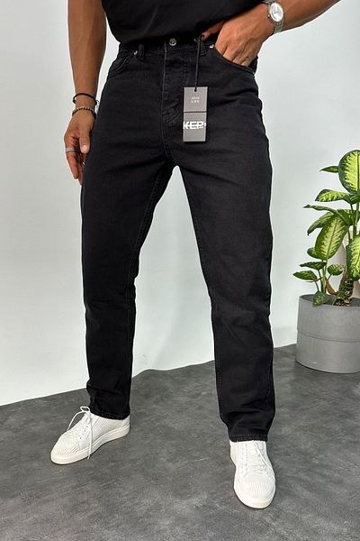 MADZEYMODA Ανδρικό τζιν με μαύρο τζιν φαρδύ