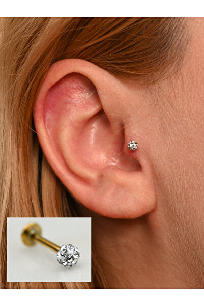 TÜKKAN ACCESSORİES Gold 316l Cerrahi Çelik Şambala Hamur Beyaz Taş Dudak,trag...