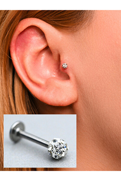 TÜKKAN ACCESSORİES 316l Cerrahi Çelik Şambala Hamur Beyaz Taş Dudak,tragus,kı...