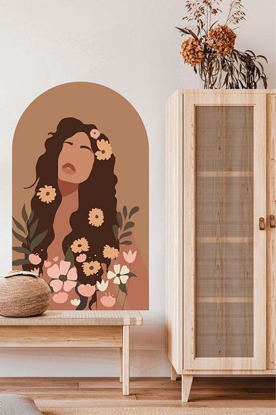 Grafikup Αυτοκόλλητο τοίχου Flower Woman Bohemian Oval