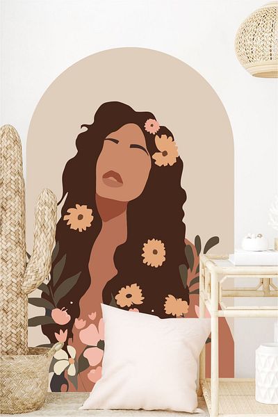 Grafikup Autocolant de perete oval boem Flower Woman