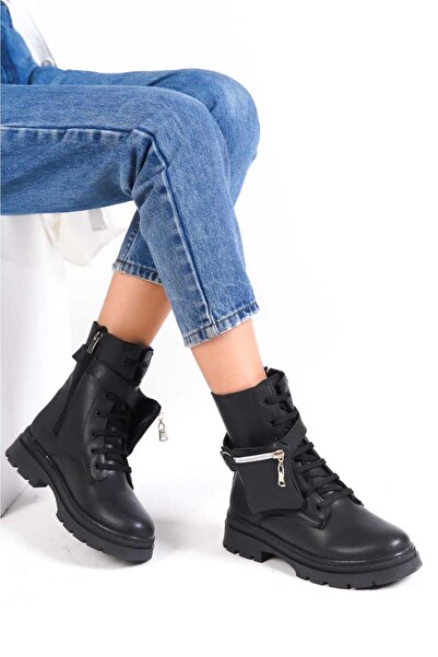 Weynes Γυναικείο μαύρο δερμάτινο πορτοφόλι με αδιάβροχες μπότες και μποτάκια με φερμουάρ WSB0210