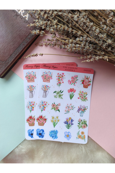 Flowery Paper Mini Çiçekler -2 Sticker Sayfası- Defter ,Ajanda , Journal,Scra...