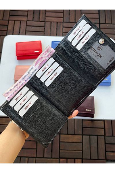 DERKON LOVELY MODEL GENUINE LEATHER MEDIUM WOMEN'S WALLET BLACK