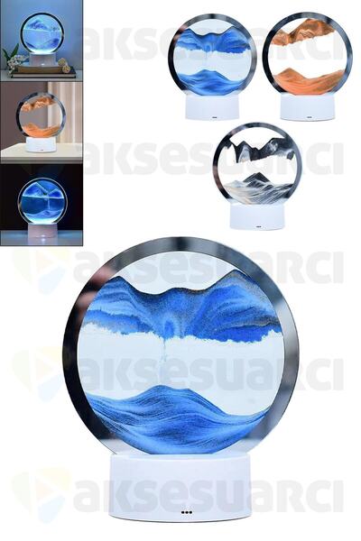 Slons Aksesuar 360°(IŞIKLI) Döndürülebilir Rgb Led Işıklı Hareketli 3d Kum Saati, Kum Sanatı Lambası, Ev