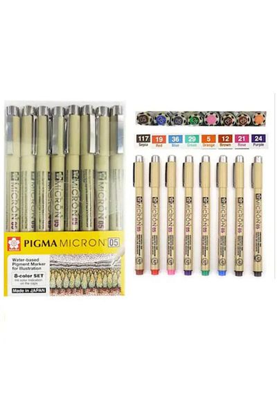 Bruynzeel - Sakura Sakura Pigma Micron 9 Fineliners 0.5 Drawing Pen 9 Color Set