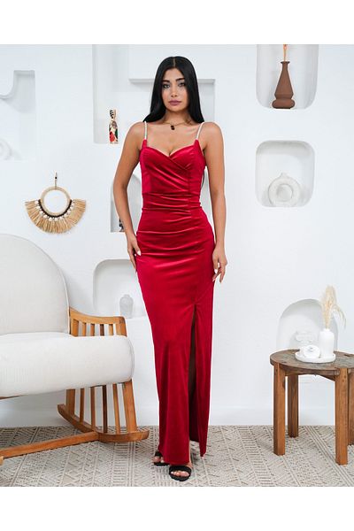 CİXAPLE Velvet Strap Evening Dress
