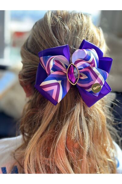 QUEEN AKSESUAR تصميم مخصص فاخر مطوي نمط متعرج حجر أوتوماتيكي كوليت مشبك أطفال نسائي أرجواني