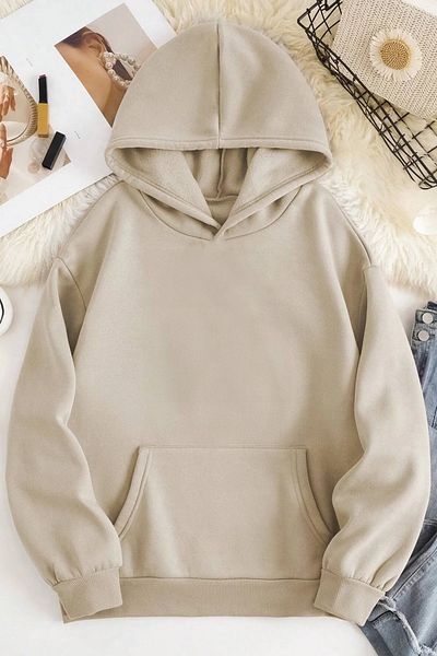 mw memowear Φούτερ Unisex Μπεζ Oversize με κουκούλα